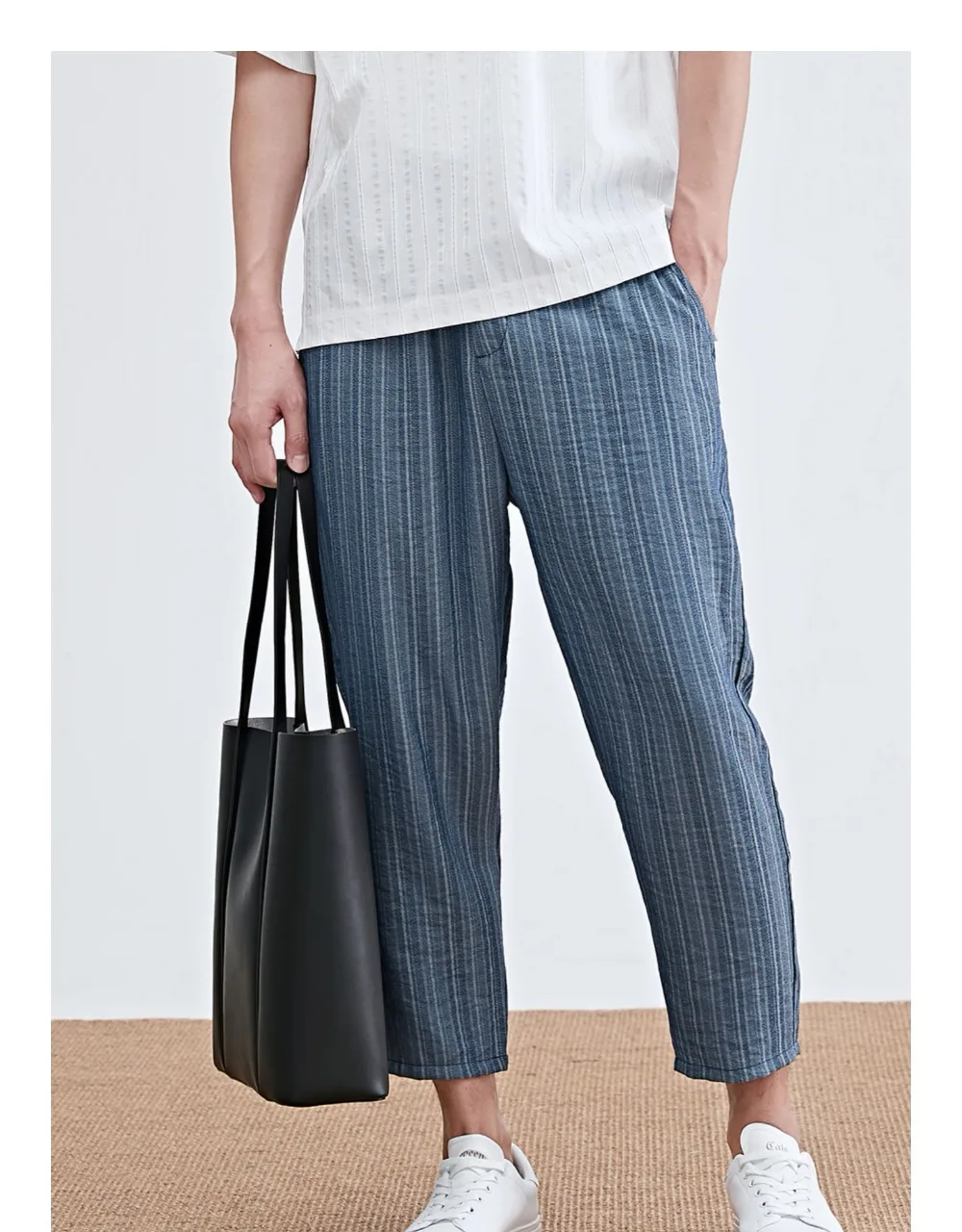 Summer nine points casual pants men's Japanese loose striped folds harem pants tapered youth men's pants