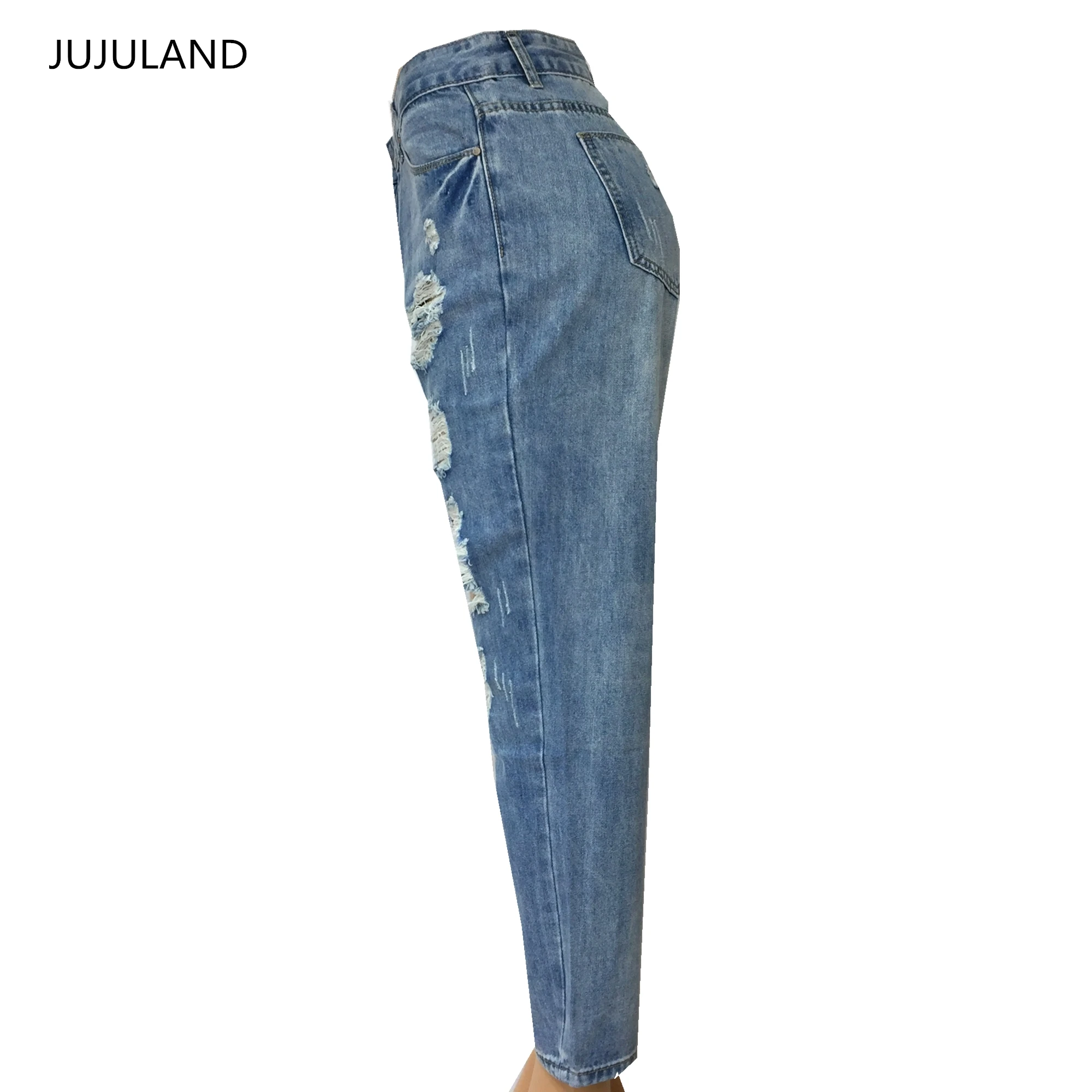 JUJULAND, женские джинсы, рваные, с высокой талией, прямые, повседневные джинсы, хип-хоп стиль, джинсы размера плюс, 9053