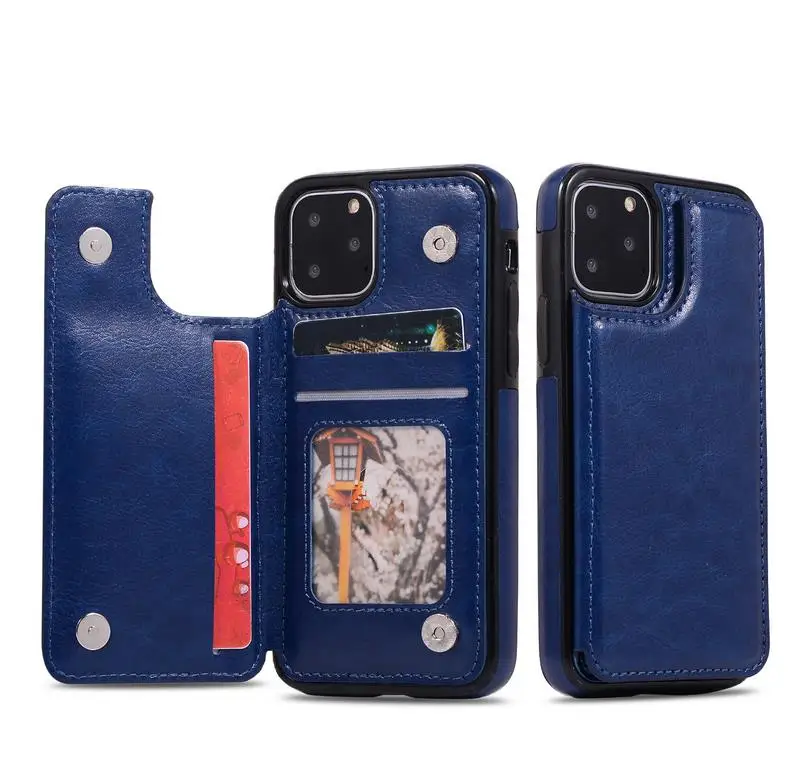 Синий Из искусственной кожи чехол для samsung S7 S8 S9 S10 S10Plus Note8 Note9 Note10 6 Чехол с отделением для карт для iphone 11 11pro задняя крышка - Цвет: Синий