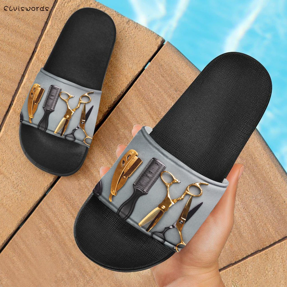 

ELVISWORDS Men Shoes Barber Accessories 3D Printing Light Breathable Slippers Home Bathroom Non-slip Women Casual Slippers Gifts