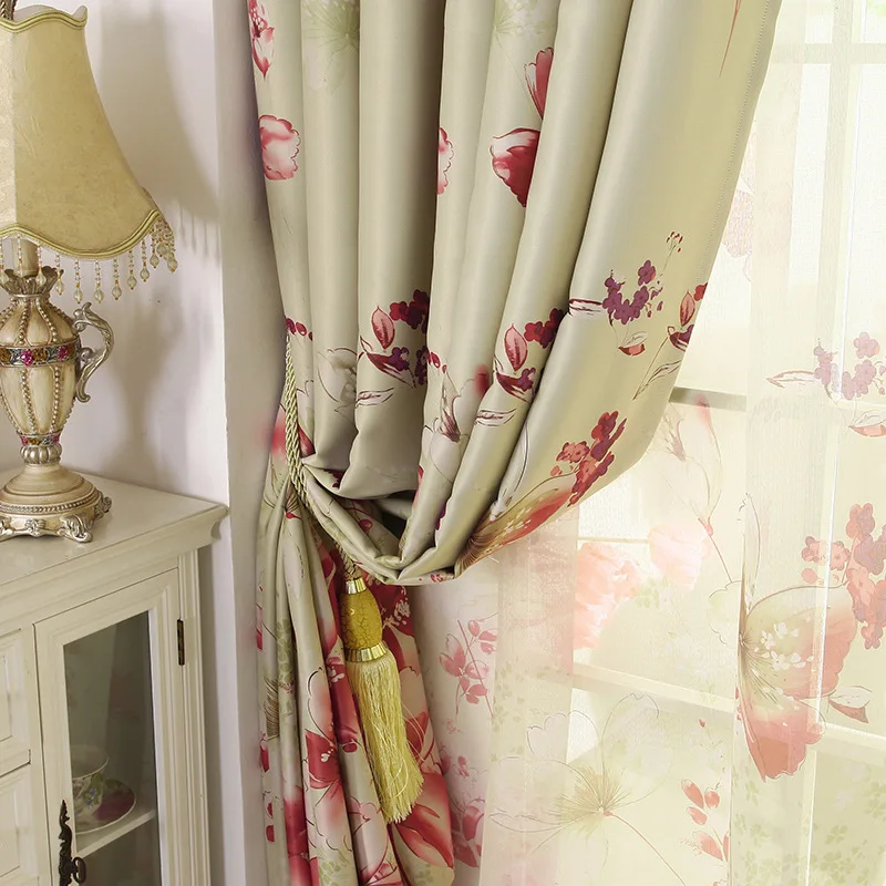 

American Pastoral Fresh Elegant Fallen Petals Lie In Profusion. Shading Curtain Fabric Curtains for Living Dining Room Bedroom