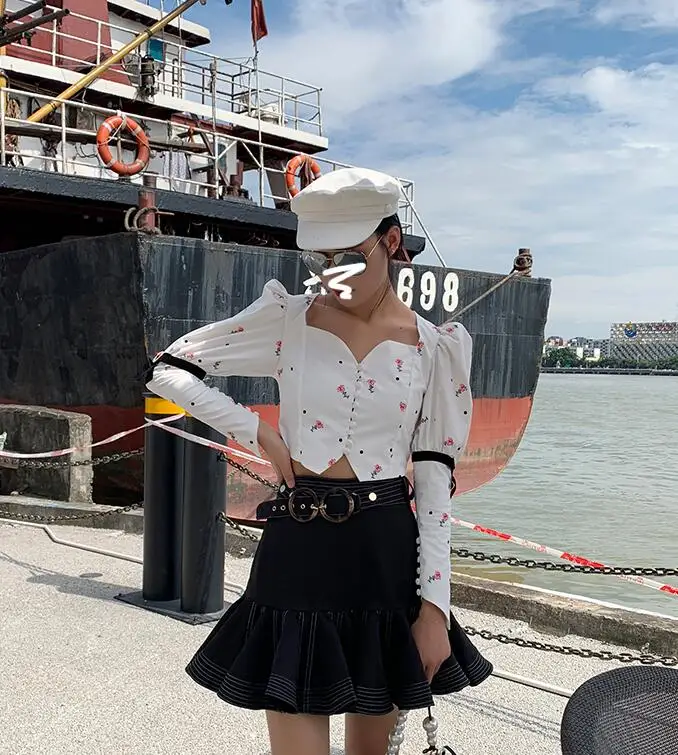 WHITNEY WANG блузки женские осень мода уличная Цветочная вышивка пуговицы Тонкая Блузка женские блузы рубашки топы