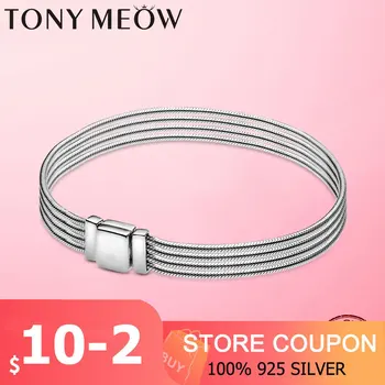 

Women Pulseira Bracelet 925 Sterling Silver Four Line Femme Bracelet Charm Beads fit Mesh Reflexion Bracelet 925 Silver Jewelry