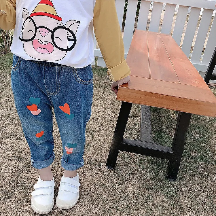 

Childrenswear 19 New Style Men And Women Children Spring Korean-style Jeans Baby Heart Printed Loose-Fit Trousers