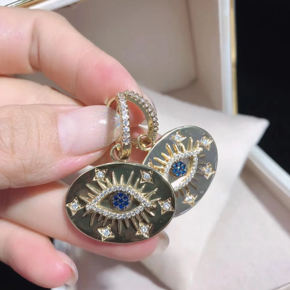 ST01 Evil Eye Charm инкрустация кубическим цирконием серьги/кулон ожерелье золотой Гальванизированный модные серьги модное ожерелье ювелирные изделия