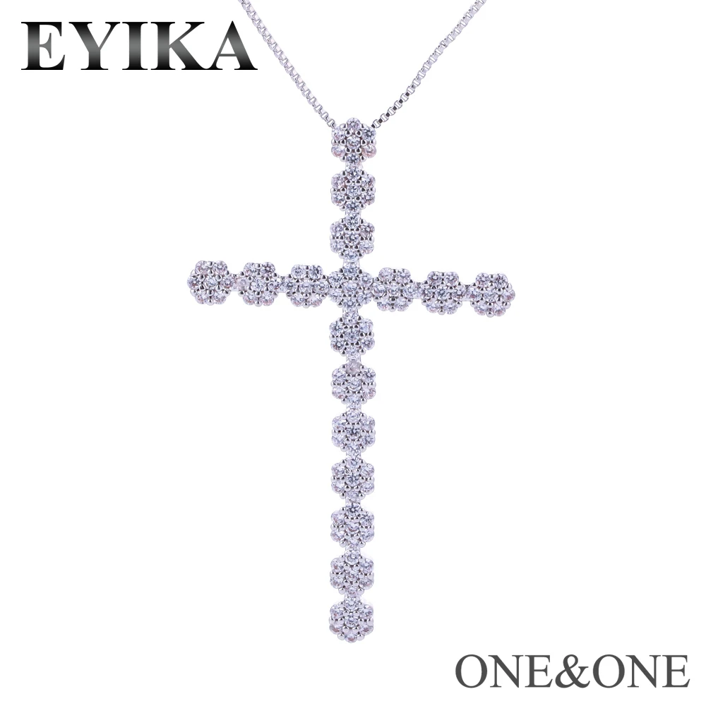 White in White EYIKA новейший крест кулон ожерелье Полный проложить AAA черный/белый кубический цирконий ожерелье цепь для женщин модные ювелирные изделия P101427 - Окраска металла: White in White