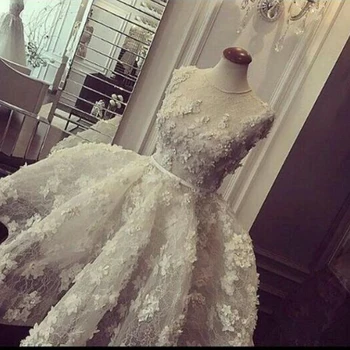

3D Appliques Vestido De Novia robe de mariee 2018 Short Ball Gown O Neck Lace Pearls Bridal Gown mother of the bride dresses