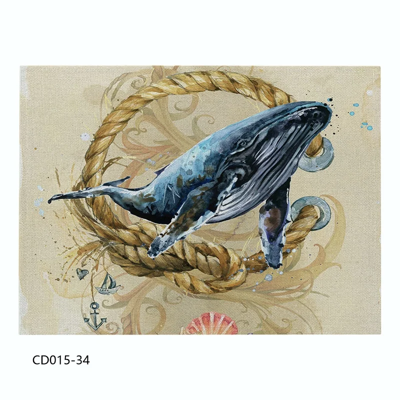 CD015-34 Модный льняной/хлопковый коврик для кухонного обеденного стола, коврик с морским животным, коврик для чашки, коврик для ужина, коврик для стола, коврик для домашнего декора - Цвет: CD015-34