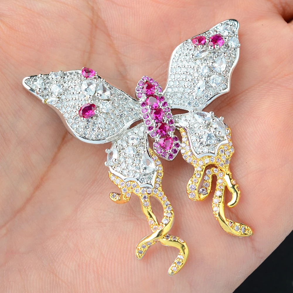 49x49mm Mixed Color golden plated Cz micro butterfly brooch
