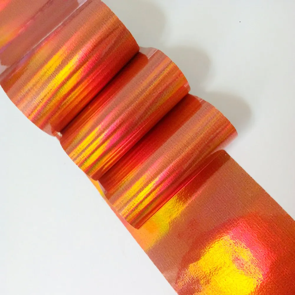 

Fashion Nail Art Transfer Foil Laser Orange Red Nail Stickers Holographic Sticker For Manicure Full Cover Nails Decal