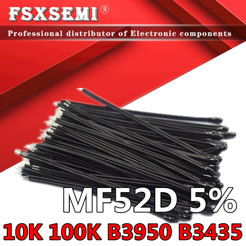 

10pcs NTC MF52D 10K 100K 3435 Probe strap wire thermistor B3435 B3950 5% Enameled wire Temperature control sensor