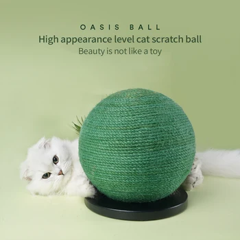 

Sisal Cat Scratch Cactus Ball with Wood Base Cat Interactive Toy Knitted Cats Scratch Board Grinding Nails Protecting Furniture