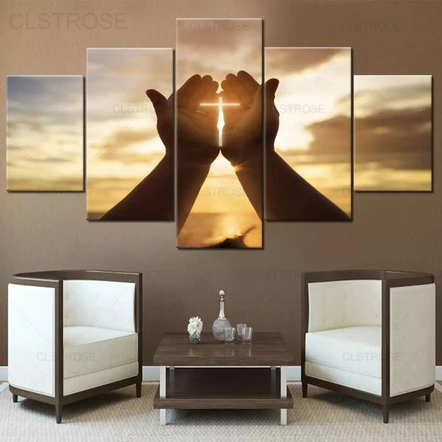 5 piezas de decoración de cruces de pared, pinturas de oración de manos de  Jesús, arte