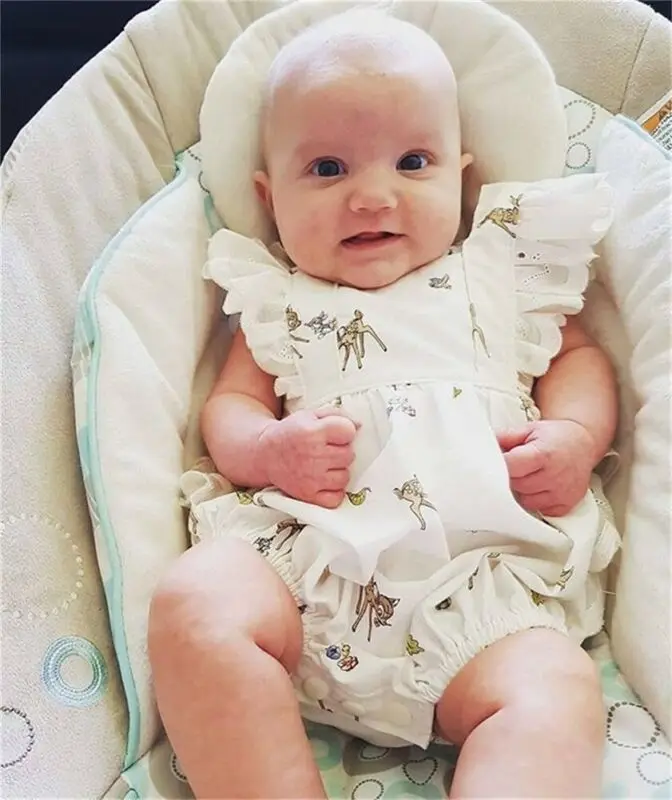 

Newborn Baby Girl Romper Lace Deer Jumpsuit Sleeveless Square Collar Ruffles White Bodysuits + Headband Cute Girl Outfit