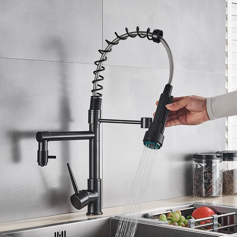 Kitchen Faucet 360 Rotate Single Handle Pull Down Spray Head Hot Cold Water Mixer For Kitchen Sink