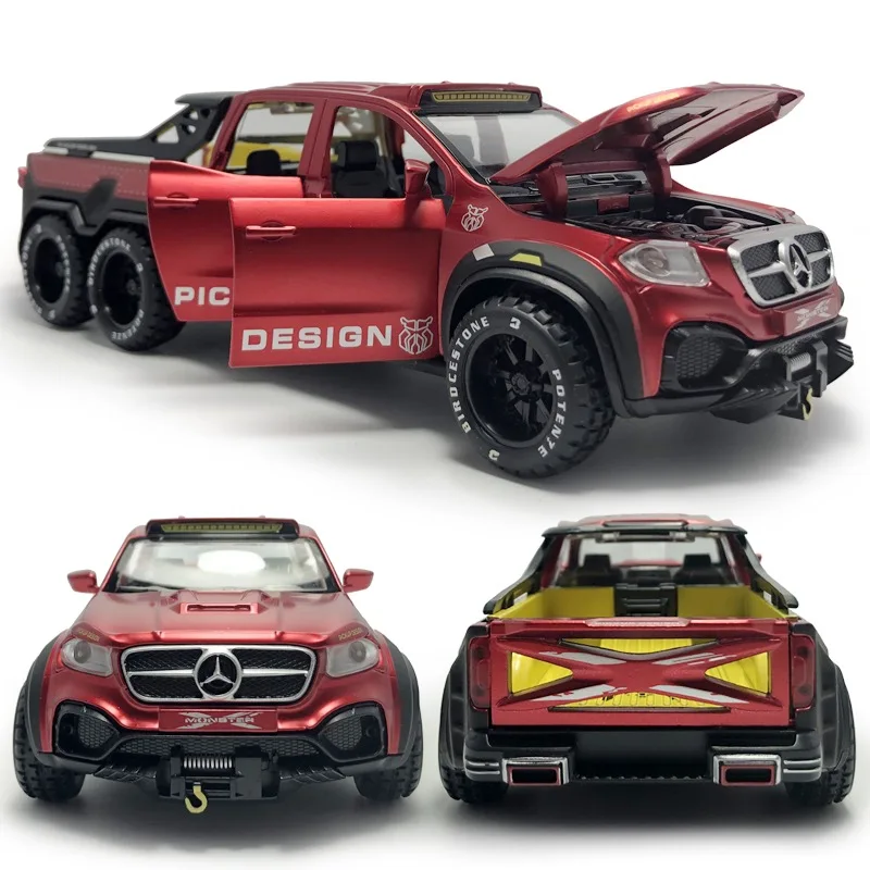 X-Class 6x6 Pickup Truck 1:28 Model Car Diecast Toy Vehicle Kids Collection Red 