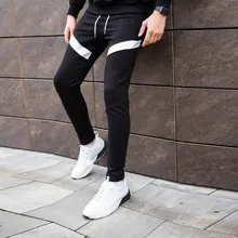 Мужские осенне-зимние Лоскутные тонкие повседневные длинные штаны с эластичной резинкой на талии, спортивные штаны в стиле хип-хоп, уличные штаны, штаны для бега