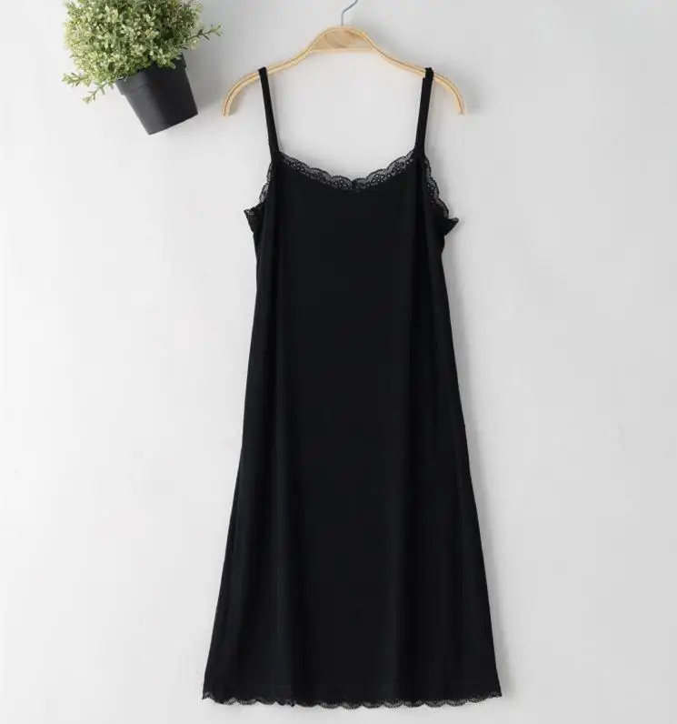 Модальный материал M-2XL женское длинное платье-комбинация 1222 - Цвет: Black 1