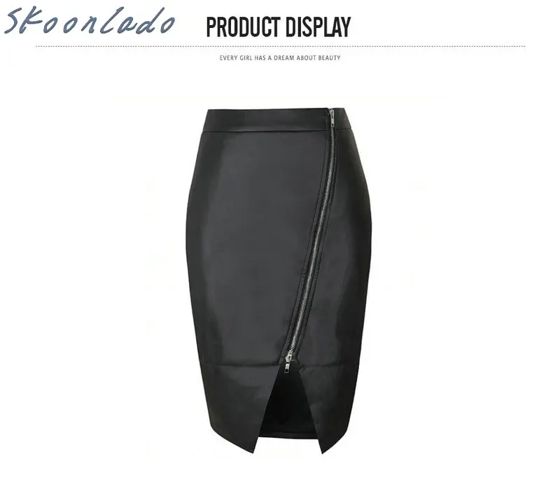 

newest original oversea design Women PU Leather Midi Skirt Autumn Winter Ladies Package Hip Front or front Slit Skirt Plus Size