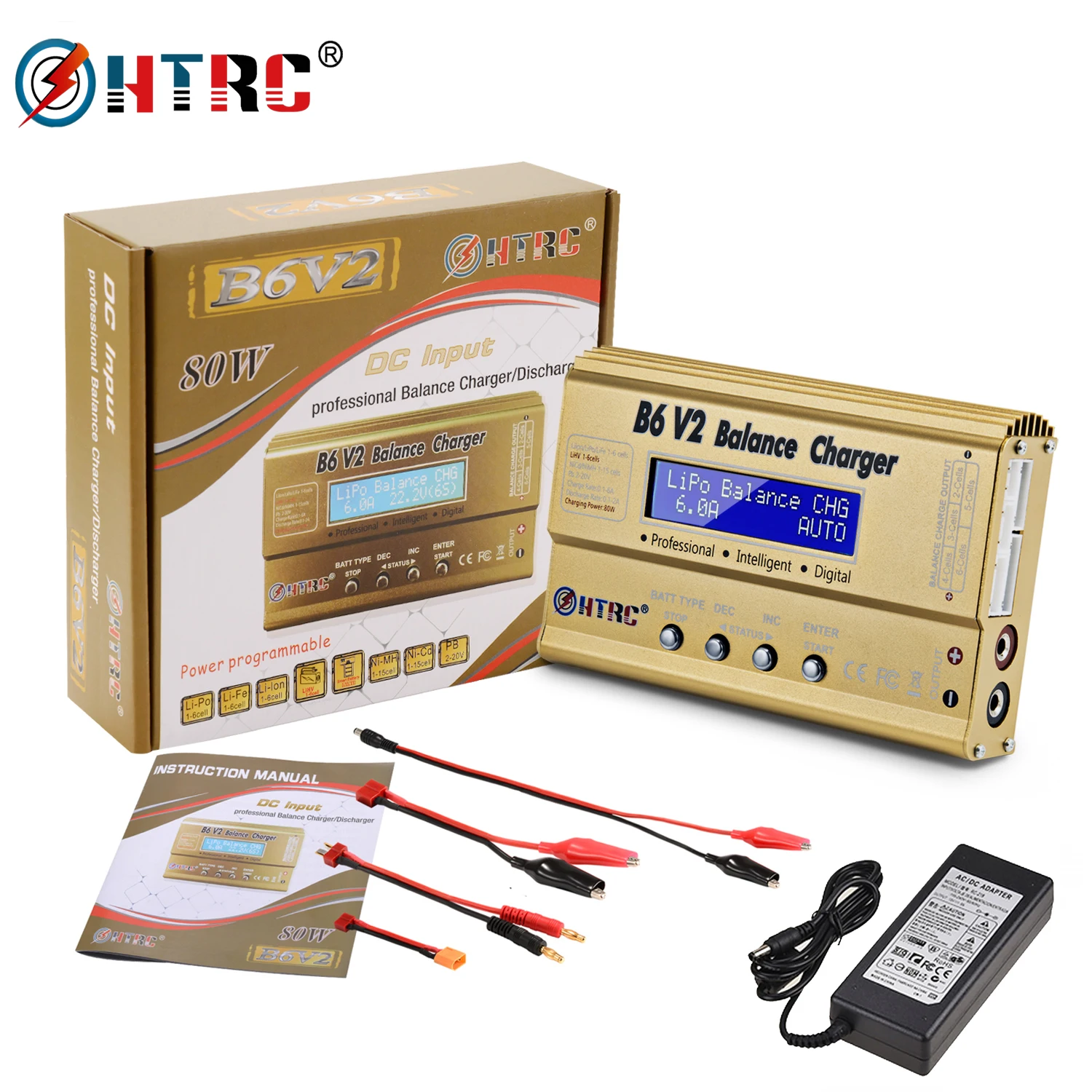 HTRC IMAX B6V2 Balance Charger 80W Professional Digital Lipo Discharger for Li-ion Lipo LiFe NiCd NiMH LiHV PB Battery