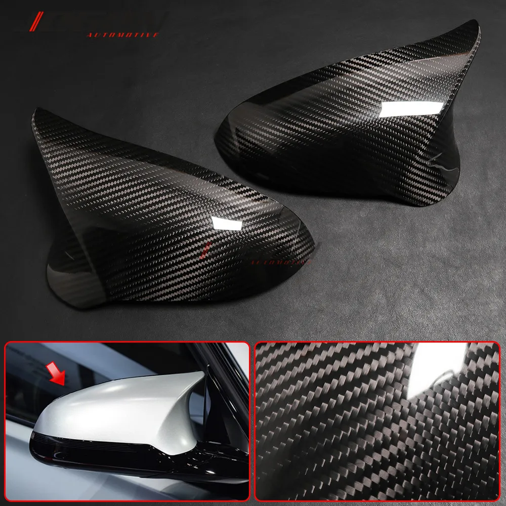 - Glossy Real Carbon Fiber Car Side Wing Rearview Mirror Cover Add On For BMW M2C M3 M4 F87 F80 F82 F83 Accessories