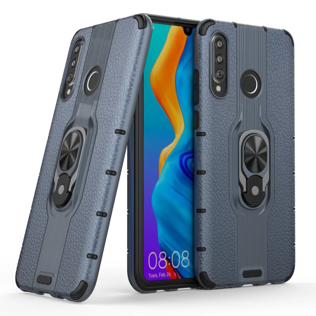 Задняя крышка для huawei P30 lite роскошное тонкое кольцо Кронштейн против отпечатков пальцев амортизация силиконовый+ кожаный чехол для ноутбука