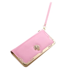 2016 de moda Cartera de mujer pu multifuncional cremallera larga cartera Vintage embrague delgada barato moneda monedero titular de la tarjeta (rosa)