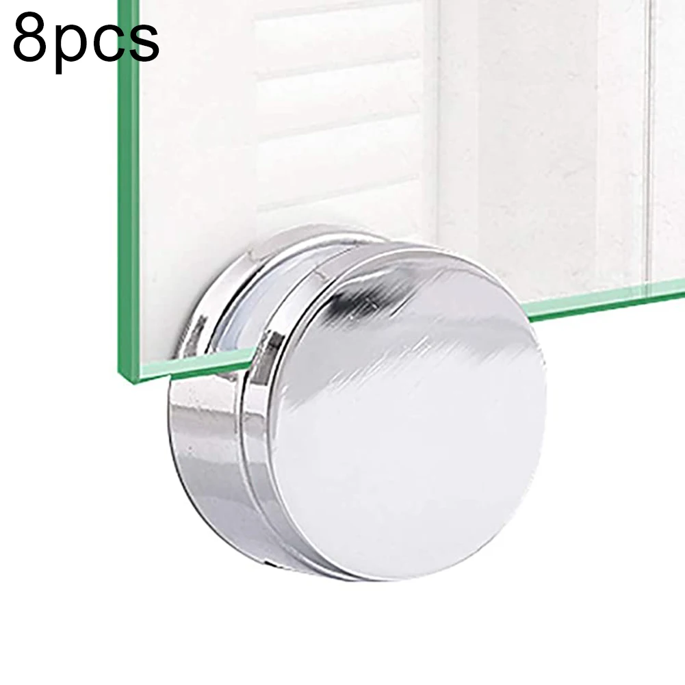 Glass Shelf Clamp Holder,Glass Fasteners 8Pcs 22mm/27mm Zinc Alloy Round Glass Clamp Bathroom Mirror Clips Holder Door Hardware