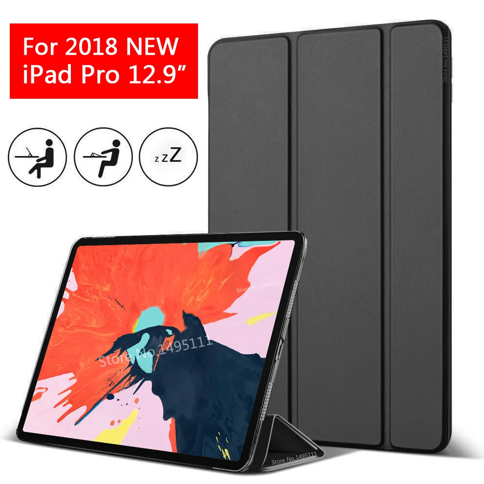 Черный Чехол для iPad Pro 12,9 искусственная кожа прозрачный PC задняя ультра тонкий легкий вес Trifold умный чехол для iPad Pro 12,9 дюйма - Цвет: Черный