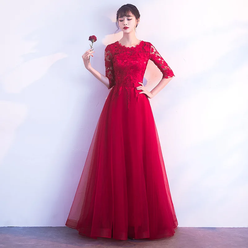 

2019 New Style Sexy Gauze Bridesmaid Clothing Long Sisters Skirt Bridesmaid Mission Formal Dress Bright Red Formal Dress