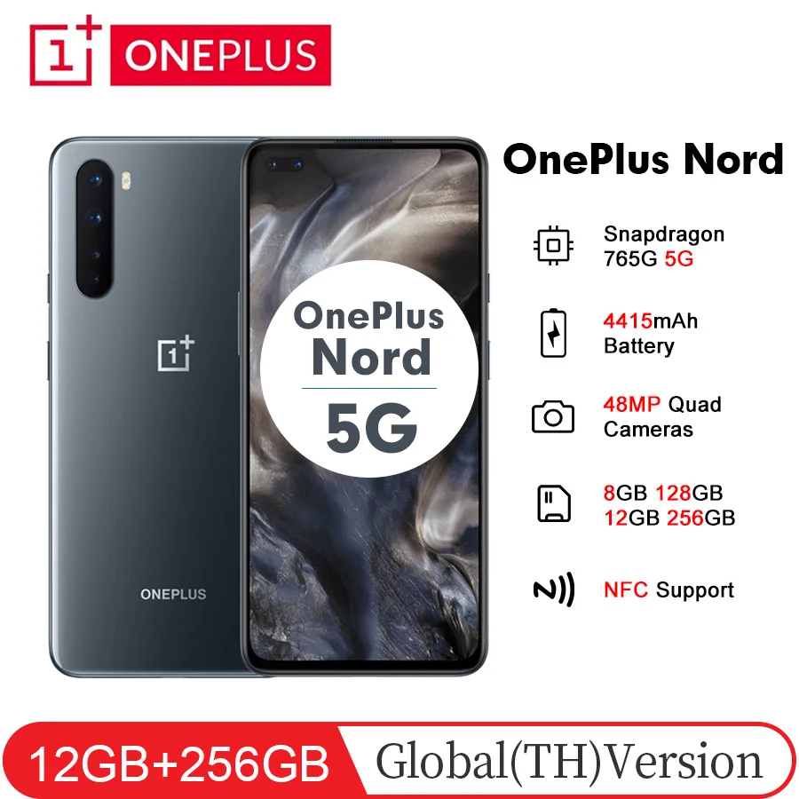 2020 OnePlus Nord 5G 6.44'' Snapdragon 765G 12GB 256GB Smartphone 48MP Quad Camera 4115mAh 90Hz AMOLED Display NFC Mobile Phone |