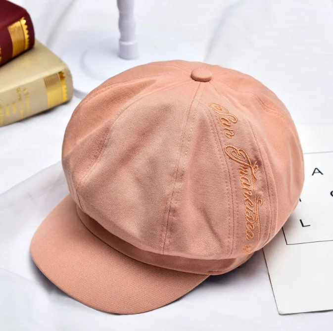pink Модная восьмиугольная шапка для отдыха, осенние и зимние береты, Женская Корейская версия, простая тонкая весенняя и летняя английская шапка - Цвет: pink