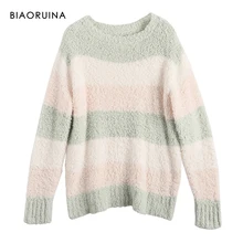 BIAORUINA, Женская флисовая полосатая теплая плотная зимняя свободная одежда для сна, Женская Удобная Милая одежда для отдыха, один размер