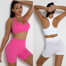 Yoga feminino esporte conjunto agasalho roupas femininas sutiã e calças curtas 2 peça ginásio de fitness cintura alta biker leggings esportivas
