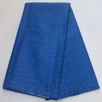 

African Royal blue Lace Fabric with Rhinestones High Quality NIgerian French Tulle Net Lace Fabric For Wedding dress BZA04