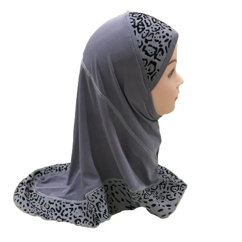 Мусульманский Хиджаб Dromiya, исламский шарф в арабском стиле для девочек, шали с леопардовым узором для девочек 2-7 лет - Цвет: Gray