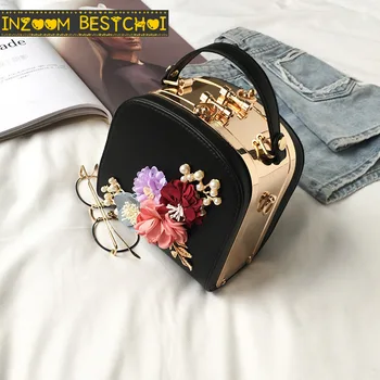 

New Korean Version of The Metal Clip Camera Small Square Bag Fashion Dinner Flower Shoulder Diagonal Bags Bolsos Mujer