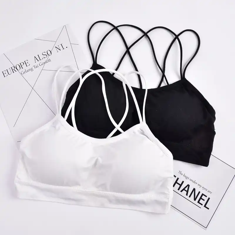 女性のブラジャーワンピース黒と白のクロスストラップ下着女の子は手紙ランジェリートラップレスチューブトップラップ胸 Aliexpress