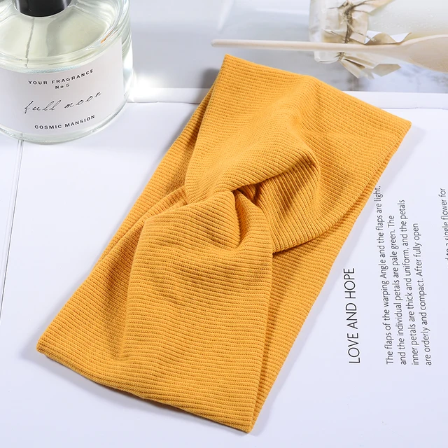 Women Headband Twist Turban Solid Wide Knitted Knotted Yoga Twisted Hairband Accessories For Turban Bandage Bandanas Hair Bands 01-Yellow