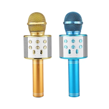 

2 Pcs Wireless Karaoke Microphone Portable Bluetooth Mini Home KTV for Music Playing and Singing Speaker, Gold & Blue