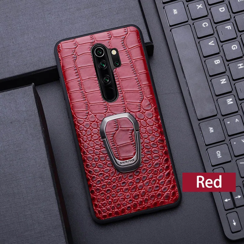 Чехол для телефона из натуральной кожи для Xiao mi Red mi Note 7 8 pro 5 6 mi 8 9se lite 9T pro A2 A3 Note10 mi x 2s Max 3 Y3 Poco F1 чехол - Цвет: Red with Stand