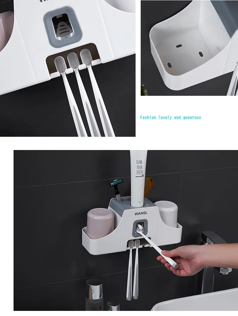 Creative Automatic Toothpaste Squeezers Set Toothbrush Rack Mouthwash Cup Mount Bathroom Accessories Household Goods Holder