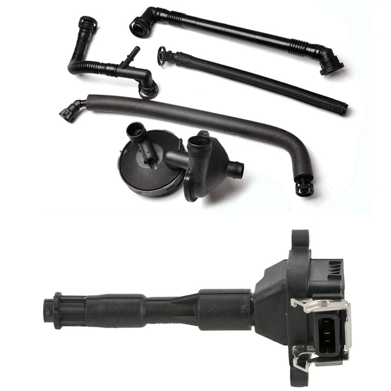 1 Set Crankcase Exhaust Valve + Vent Hose Kit & 1 Pcs Ignition Coil for