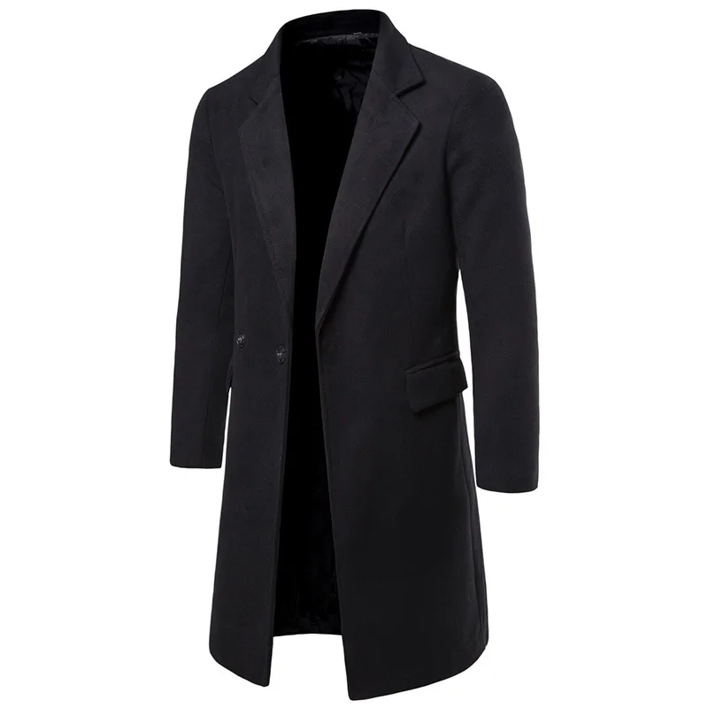 

Autumn And Winter Fold-down Collar Woolen Coat Men's Mid-length Wool Woolen Cloth Trench Coat MEN'S Coat Yf10