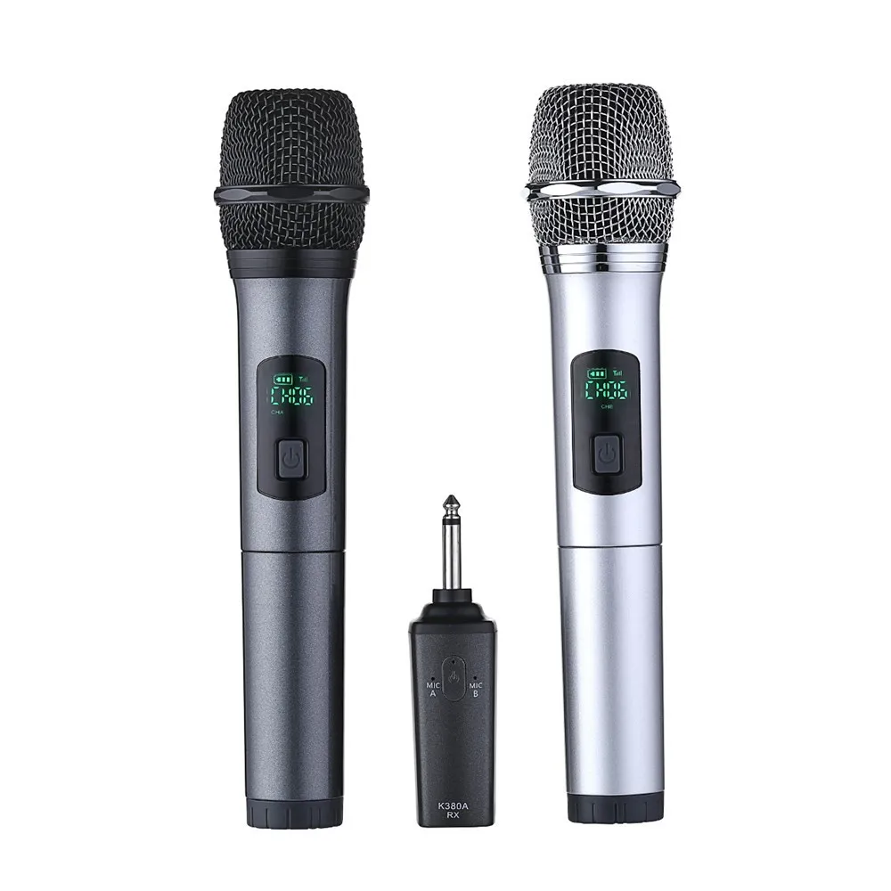

LEORY K380A 6.5mm 10 Channels Two Microphone UHF Digital Wireless Microphone System for KTV Education