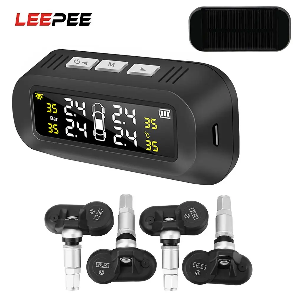 Solar TPMS Car Tire Pressure Monitoring System Tyre Temperature Warning