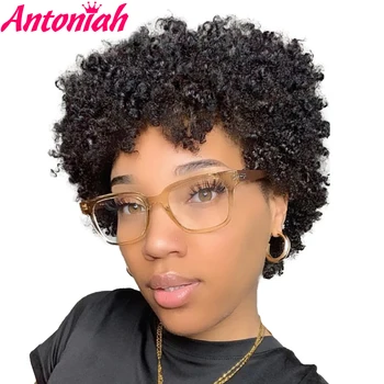 

Antoniah Afro Kinky Curly Synthetic Wigs High Temperature Fiber Short Full Wigs Density for Women Men Black Brown #4 #1B
