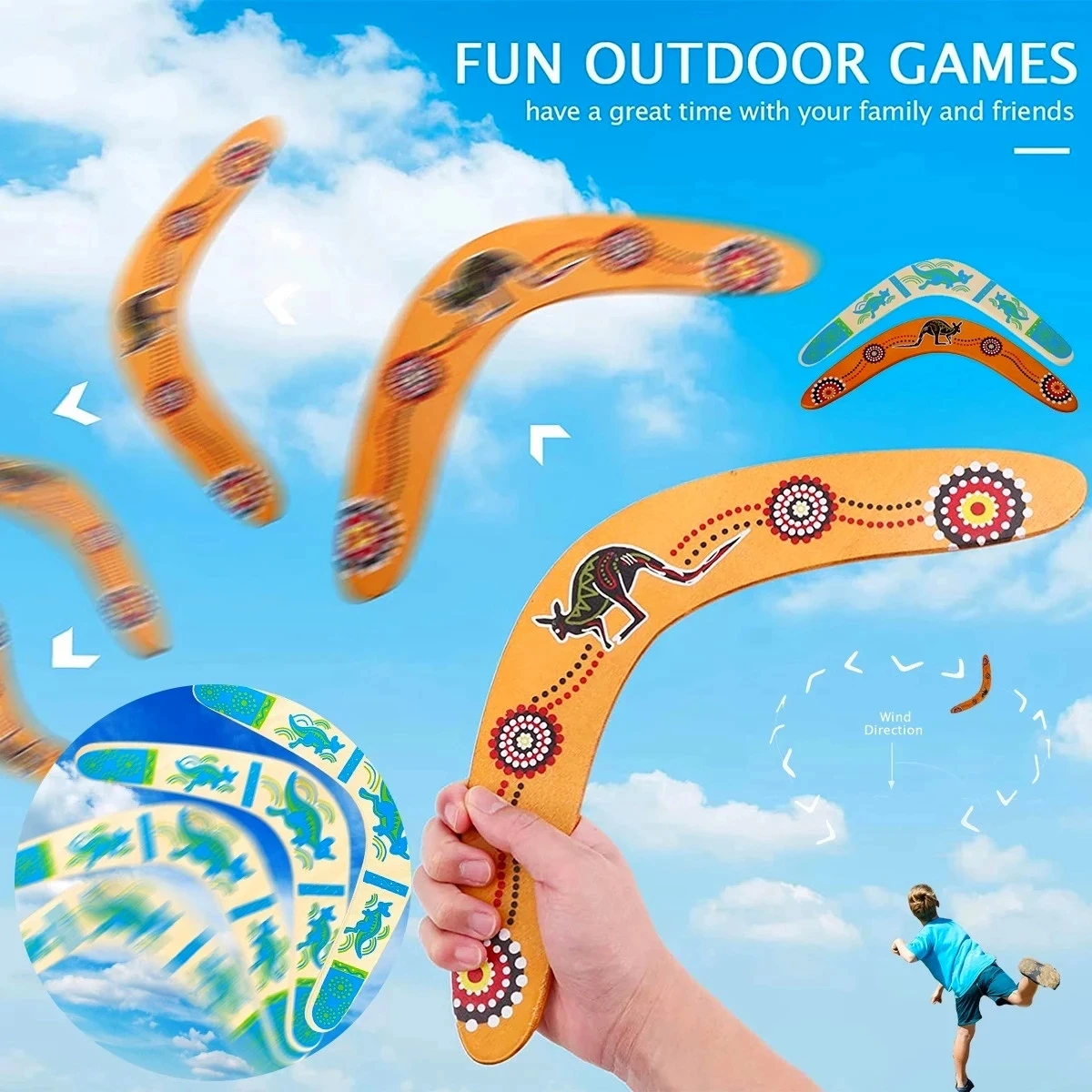 Kangaroo Throwback V Shaped Boomerang Flying Disc Throw Catch Outdoor Game Wooden Boomerang for