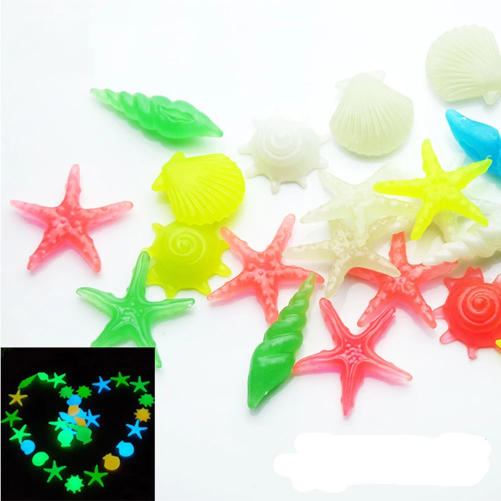 50pcs/set Garden Aquarium Luminous Outdoor Fish Tank Pebbles Shell Shaped Colorful Conch Decorative Landscape Glowing Stones