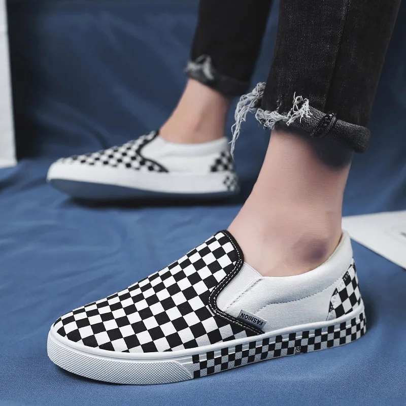 

Men Casual Canvas Shoes Gingham Sneakers Mocassim Male Loafers shoes Adult Slip On Flats Summer Mens Trainers zapatos de hombre